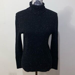3/$45 Talbots Black Turtleneck Sweater with Speckled Design Size Medium